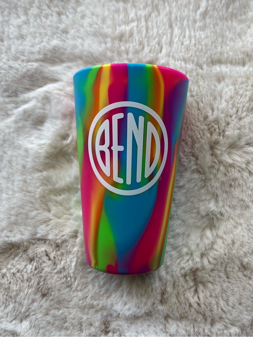 BEND Oregon Rainbow Swirl 16oz Silicon Silipint Cup Tumbler